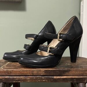 MICHAEL MICHAEL KORS Black Leather Mary Jane Heels